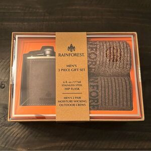 Rainforest Men’s 3 Piece Gift Box Set Flask and Socks Brand New! Brown